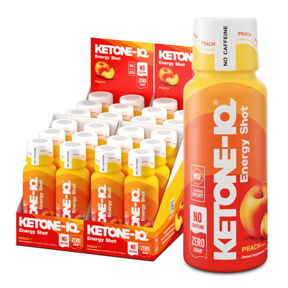 Ketone-IQ No Caffeine Performance Energy Shots – Ketone Fuel for Focus & Endurance, Metabolism Support, 10g Ketones, 24 Pack (Peach) - dailyvitalstore