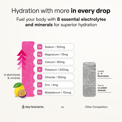 KEY NUTRIENTS Gut Health Hydration – Passionfruit Lemonade, Fiber Supplement with 3g Prebiotic Fiber & Akkermansia Probiotics for Women and Men - dailyvitalstore