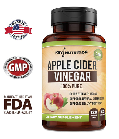 Key Nutrition Apple Cider Vinegar 1500mg, 100% Organic, Pure & Raw - Healthy Digestion & Detox Support - 60 Day Supply - dailyvitalstore