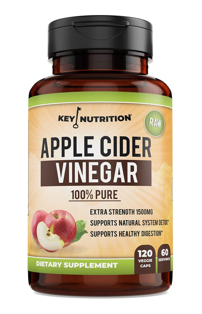 Key Nutrition Apple Cider Vinegar 1500mg, 100% Organic, Pure & Raw - Healthy Digestion & Detox Support - 60 Day Supply - dailyvitalstore