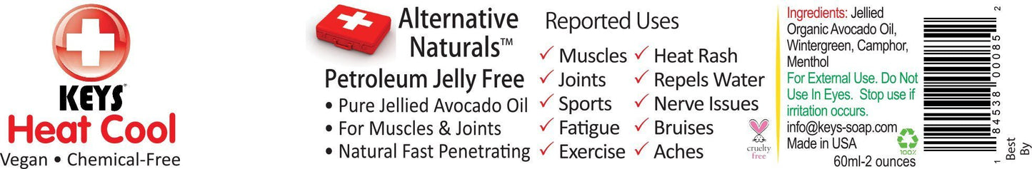 Keys Heat Cool Vegan, Chemical-Free, All Natural Therapy for Muscle Aches, Joints, and Sports Injuries made with Pure Organic Avocado Oil, Camphor, Menthol, and Wintergreen, No Petrolatum, 2 ounces - dailyvitalstore