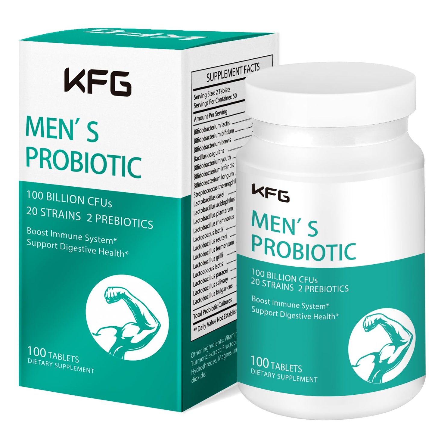 KFG Probiotic Supplement 100 Billion CFU, 20 Strains, 2 Prebiotics and Digestive Enzymes, Supports Digestion, Immune Support, Gut Health and Metabolism, Non-GMO, - dailyvitalstore