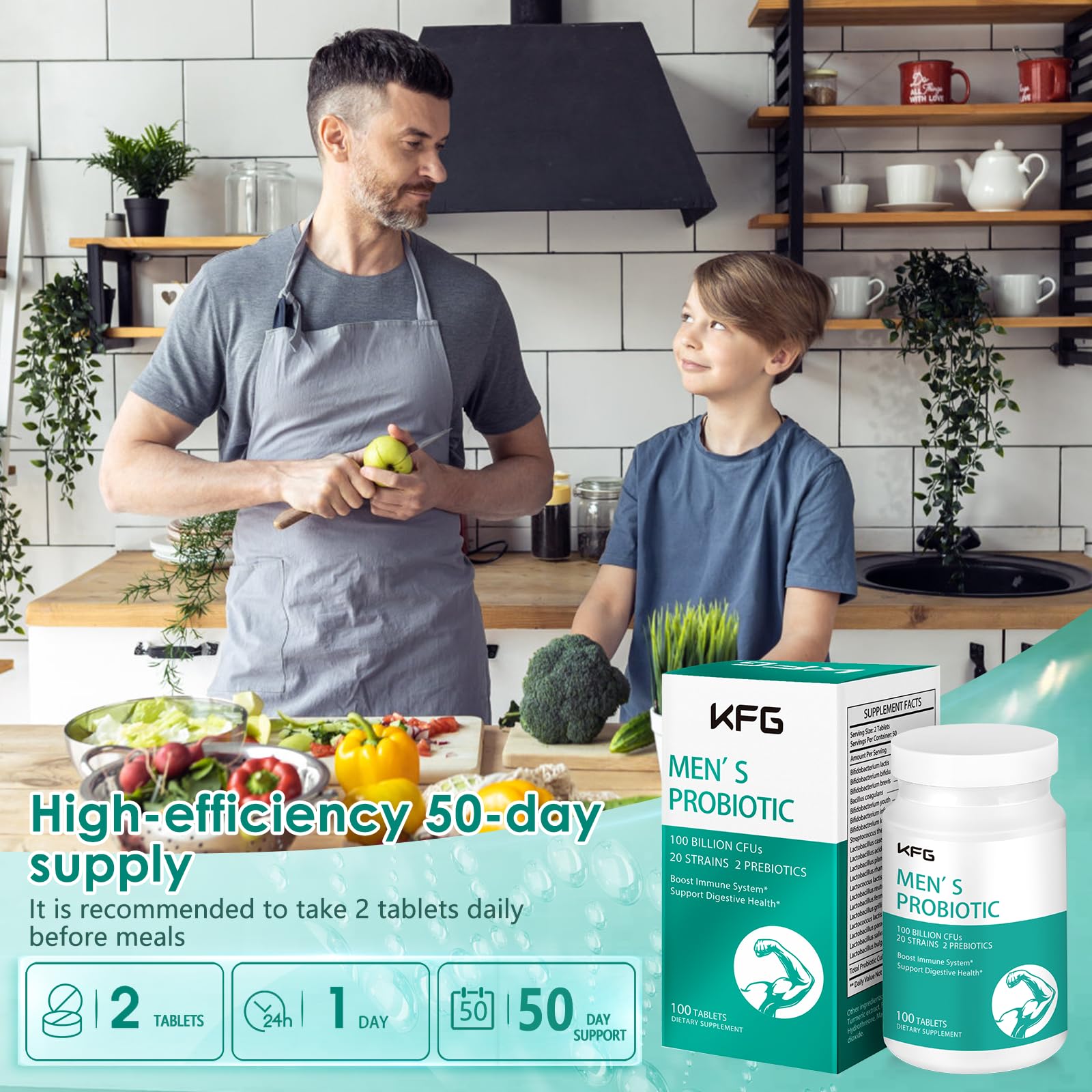 KFG Probiotic Supplement 100 Billion CFU, 20 Strains, 2 Prebiotics and Digestive Enzymes, Supports Digestion, Immune Support, Gut Health and Metabolism, Non-GMO, - dailyvitalstore
