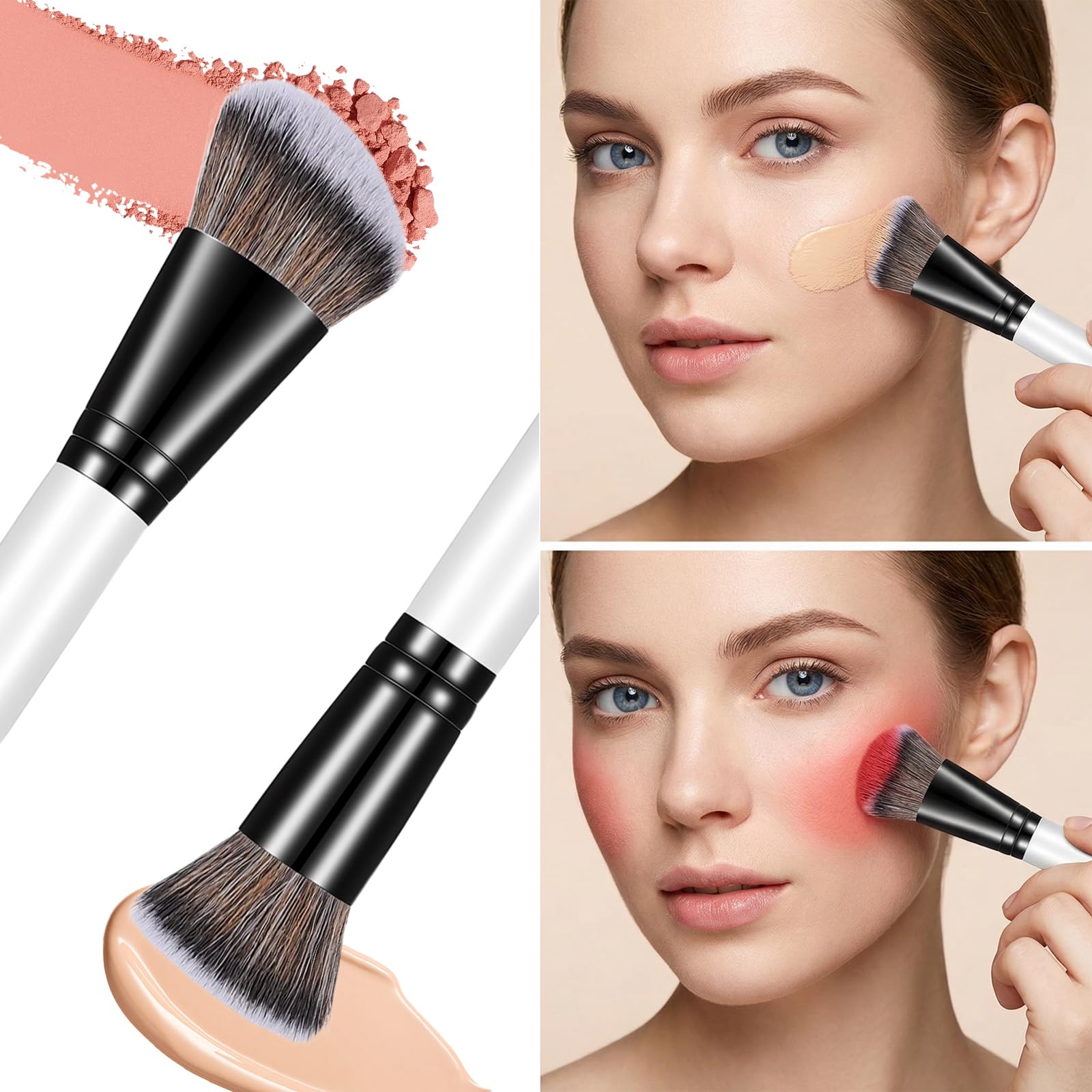 KFHENSOM 4PCS Foundation Contour Conceal Brush Set Dual-Ended Makeup Brushes Set Professional Powder Blush Concealer Eyeshadow Kabuki Foundation Brush Kit for Liquid Loose Powder Cream - dailyvitalstore