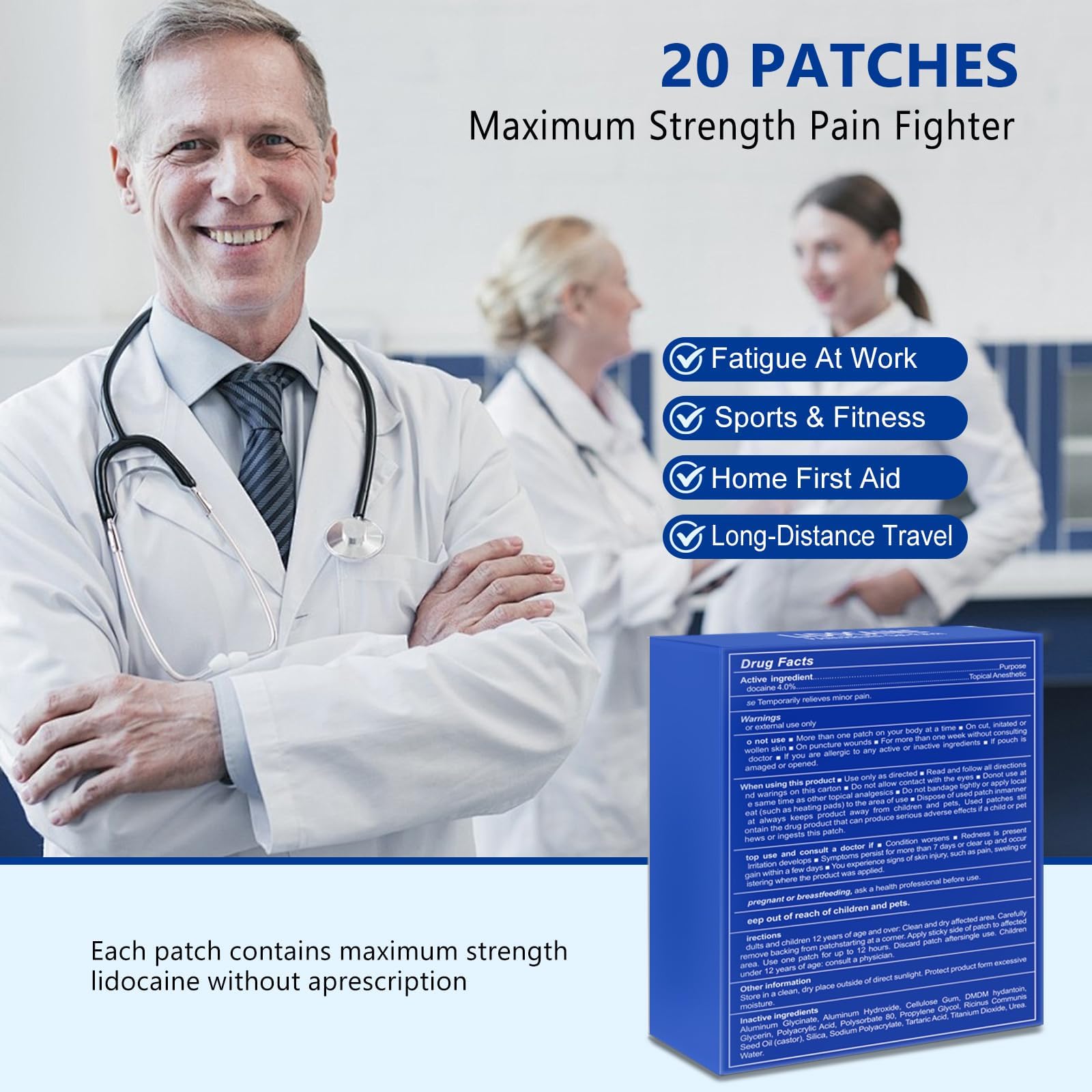 KIbabyDI Professional Lidocaine Pain Relief Patches - 20 Count | 4% Medicated Gel Patches for Targeted Joint & Muscle Comfort | Long-Lasting 12-Hour Relief, Ultra-Flexible Design -lb265 - dailyvitalstore