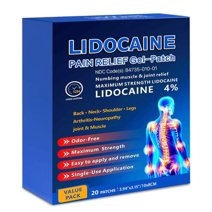 KIbabyDI Professional Lidocaine Pain Relief Patches - 20 Count | 4% Medicated Gel Patches for Targeted Joint & Muscle Comfort | Long-Lasting 12-Hour Relief, Ultra-Flexible Design -lb263 - dailyvitalstore