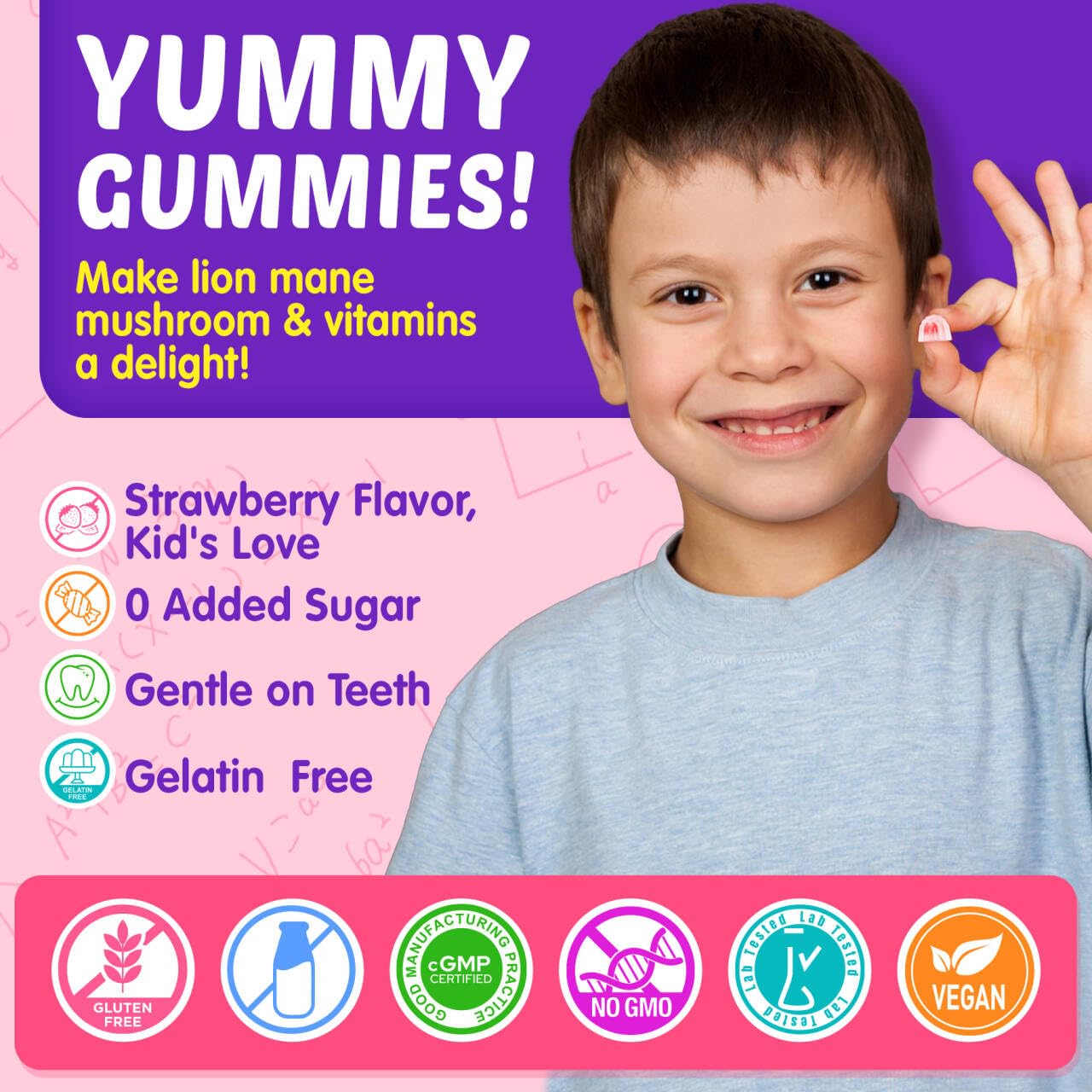 Kids Brain Gummies with Lion's Mane Mushroom, Methyl B6, B9, B12, Supper Greens, Lutein, Brain Booster Supplement for Focus & Attention, Cognitive Function, Vision & Energy, Sugar Free, Vegan 2 Pack - dailyvitalstore