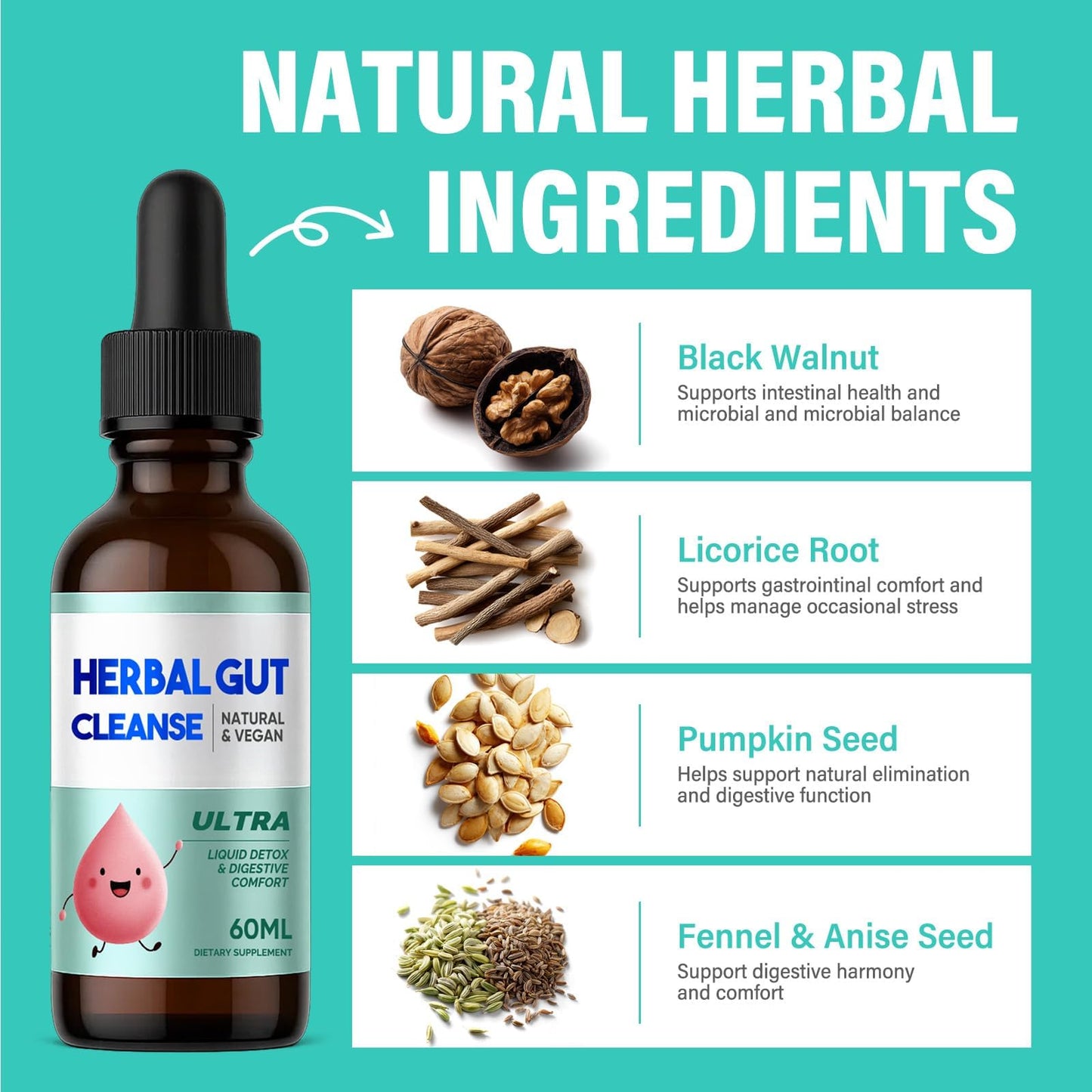 Kids Herbal Gut Cleanse Drops, Parasite Cleanse for Humans Liquid with Wormwood, Black Walnut & Probiotics, Supports Digestive & Overall Gut Health for Children (2 oz) - dailyvitalstore