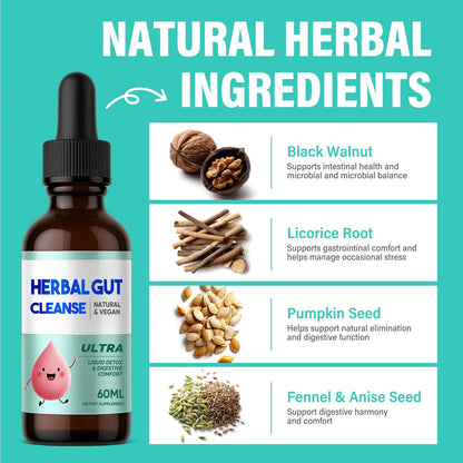 Kids Herbal Gut Cleanse Drops, Parasite Cleanse for Humans Liquid with Wormwood, Black Walnut & Probiotics, Supports Digestive & Overall Gut Health for Children (2 oz) - dailyvitalstore