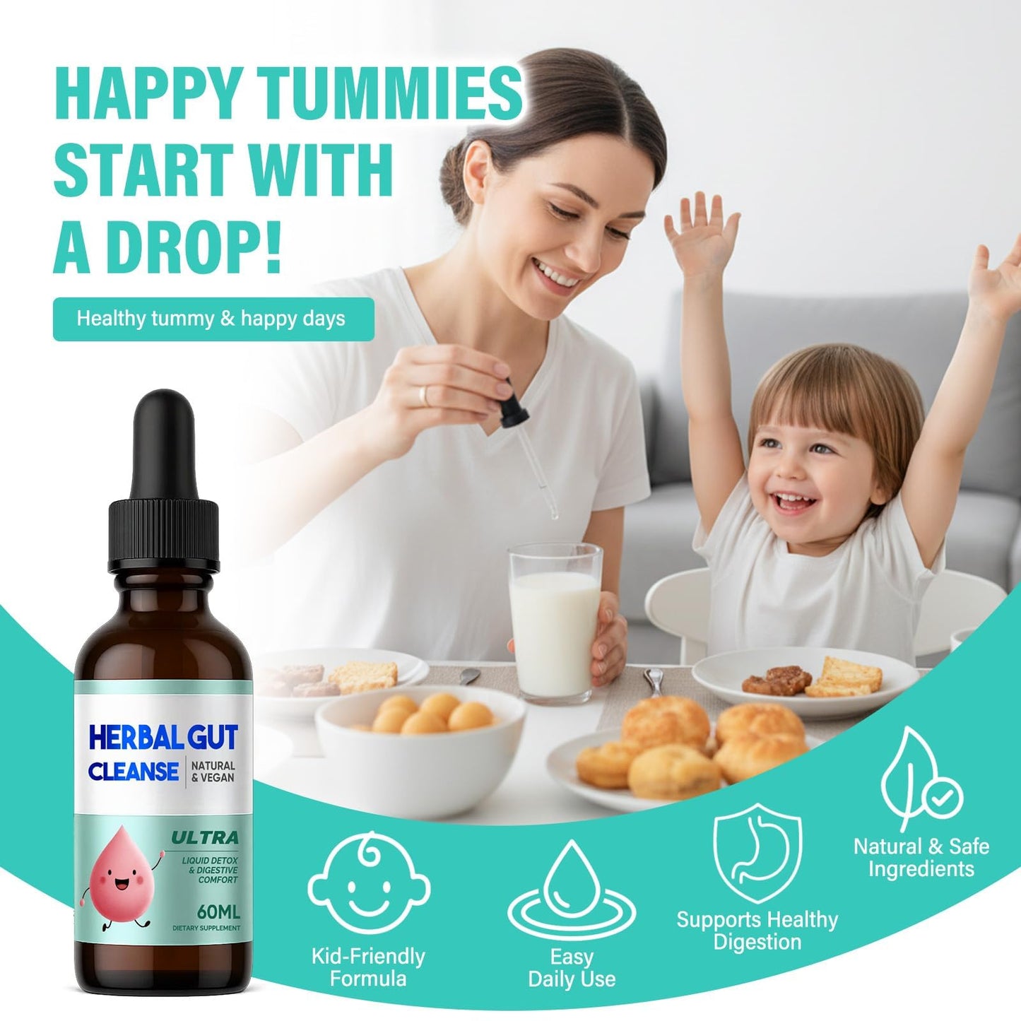 Kids Herbal Gut Cleanse Drops, Parasite Cleanse for Humans Liquid with Wormwood, Black Walnut & Probiotics, Supports Digestive & Overall Gut Health for Children (2 oz) - dailyvitalstore