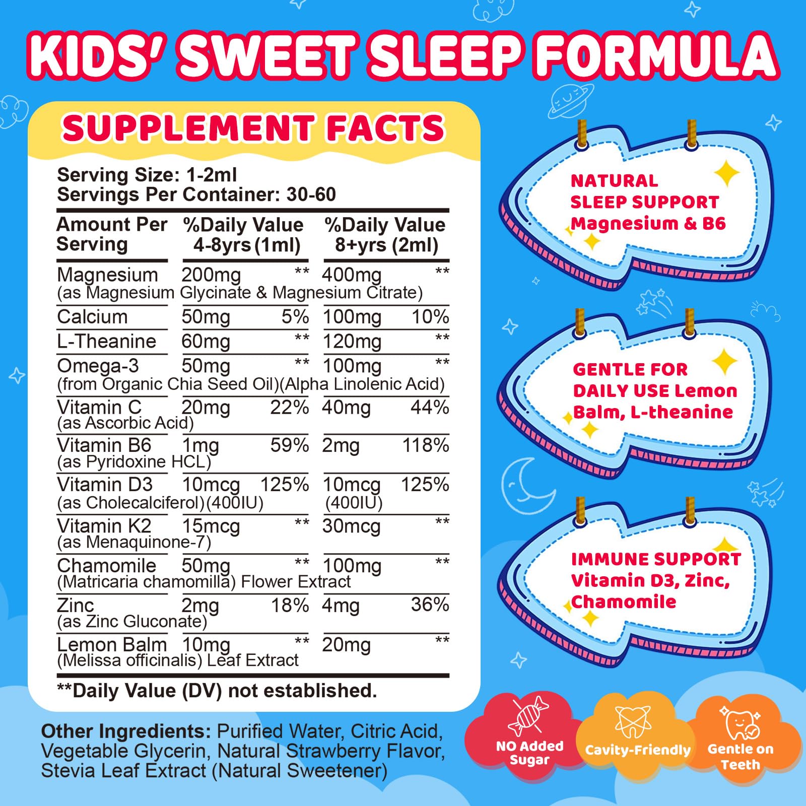 Kids Magnesium Glycinate Liquid Drops‌ – with L-Theanine, Omega-3, Vitamins B6 & D3, Zinc & Calcium – for Sleep Support, Relaxation, Focus & Brain, Bones – Strawberry Flavor, 2 Fl Oz - dailyvitalstore
