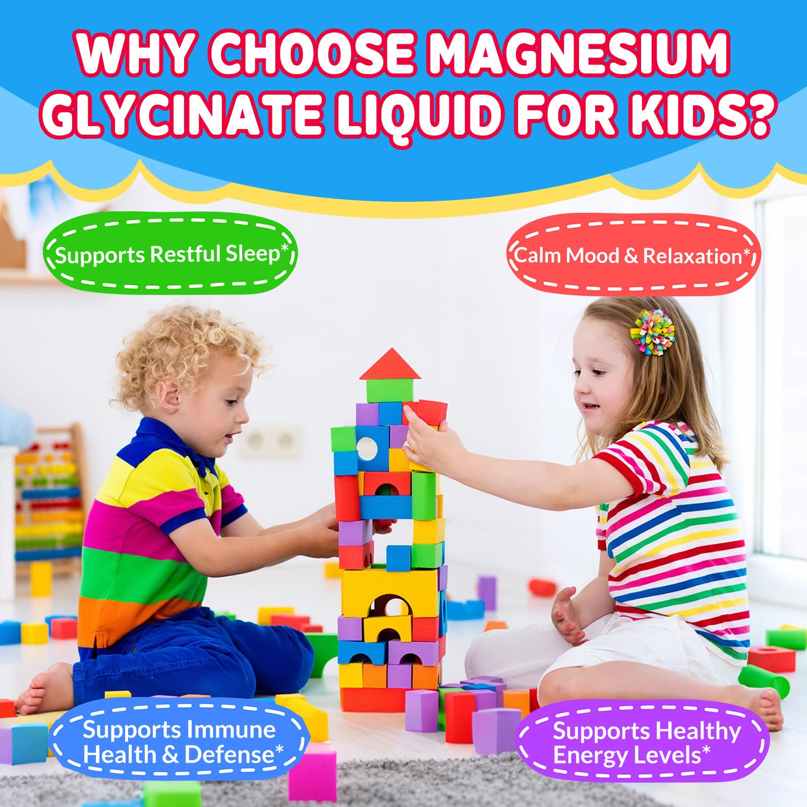 Kids Magnesium Glycinate Liquid Drops‌ – with L-Theanine, Omega-3, Vitamins B6 & D3, Zinc & Calcium – for Sleep Support, Relaxation, Focus & Brain, Bones – Strawberry Flavor, 2 Fl Oz - dailyvitalstore