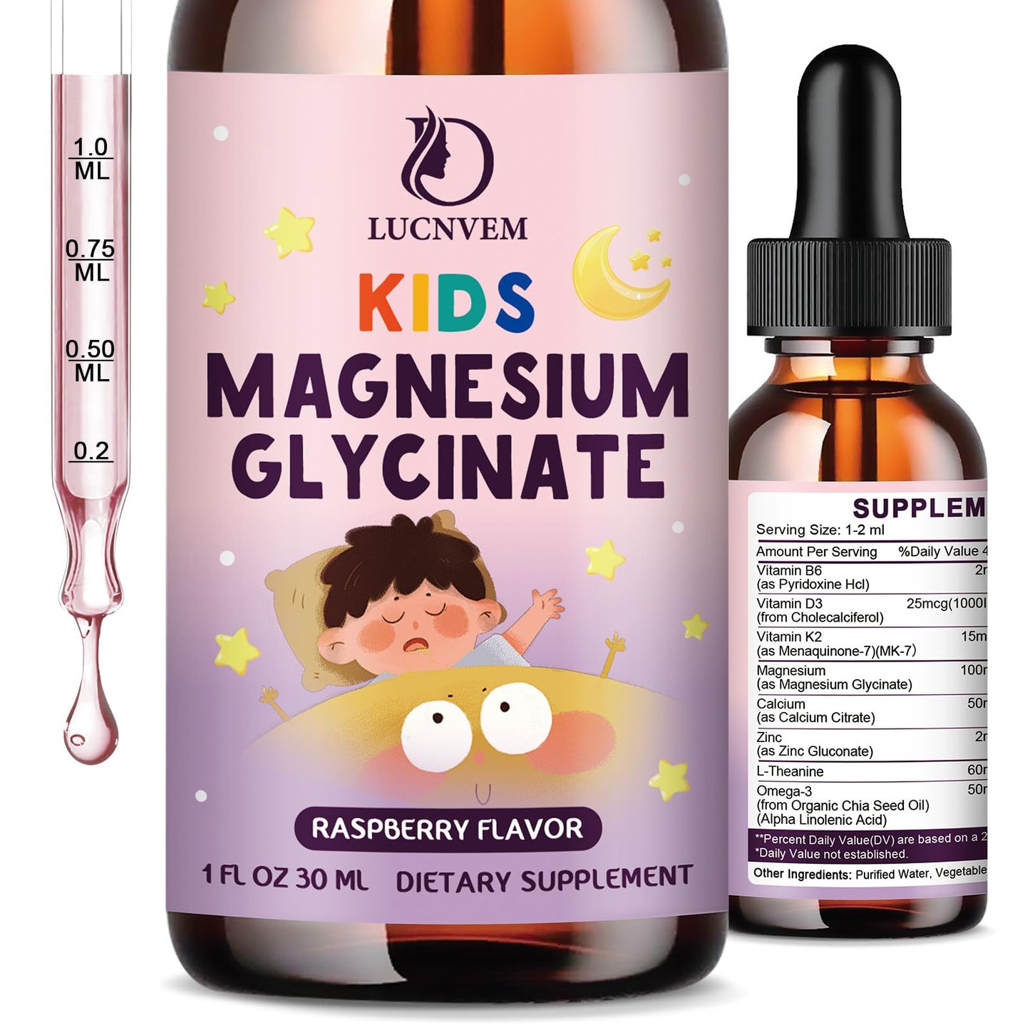 Kids Magnesium Glycinate Sleep Liquid Drops – Sleep & Calm Support with L-Theanine – Melatonin-Free, Sugar-Free Vegan Raspberry Supplement – 2 Bottles, 30ml Each - dailyvitalstore