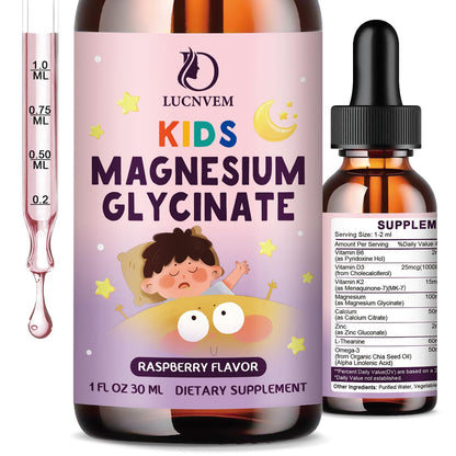 Kids Magnesium Glycinate Sleep Liquid Drops – Sleep & Calm Support with L-Theanine – Melatonin-Free, Sugar-Free Vegan Raspberry Supplement – 2 Bottles, 30ml Each - dailyvitalstore