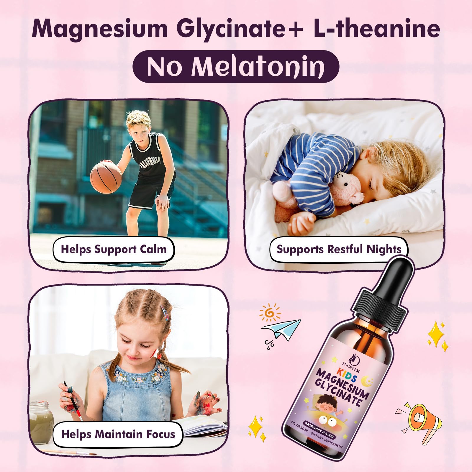 Kids Magnesium Glycinate Sleep Liquid Drops – Sleep & Calm Support with L-Theanine – Melatonin-Free, Sugar-Free Vegan Raspberry Supplement – 2 Bottles, 30ml Each - dailyvitalstore