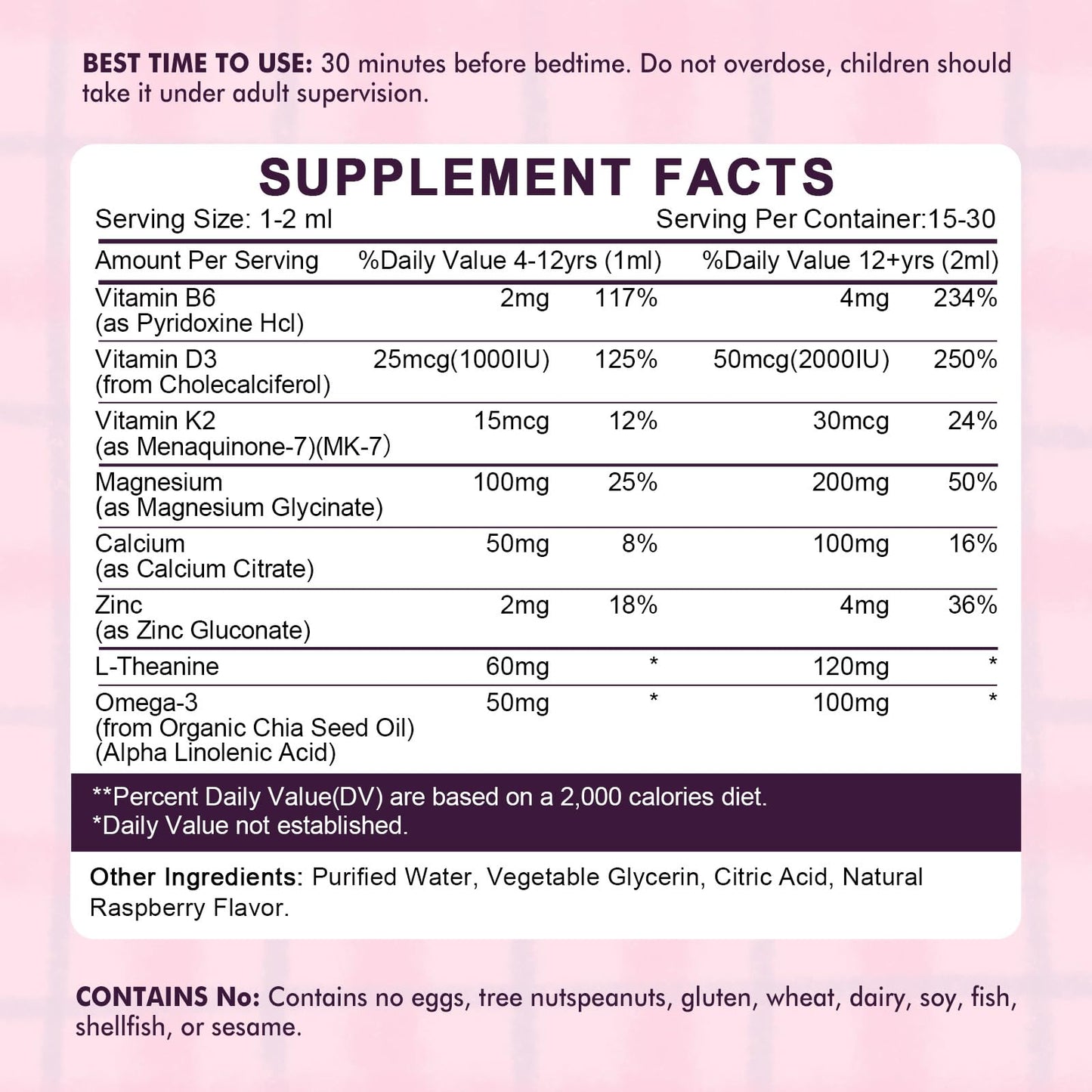 Kids Magnesium Glycinate Sleep Liquid Drops – Sleep & Calm Support with L-Theanine – Melatonin-Free, Sugar-Free Vegan Raspberry Supplement – 2 Bottles, 30ml Each - dailyvitalstore
