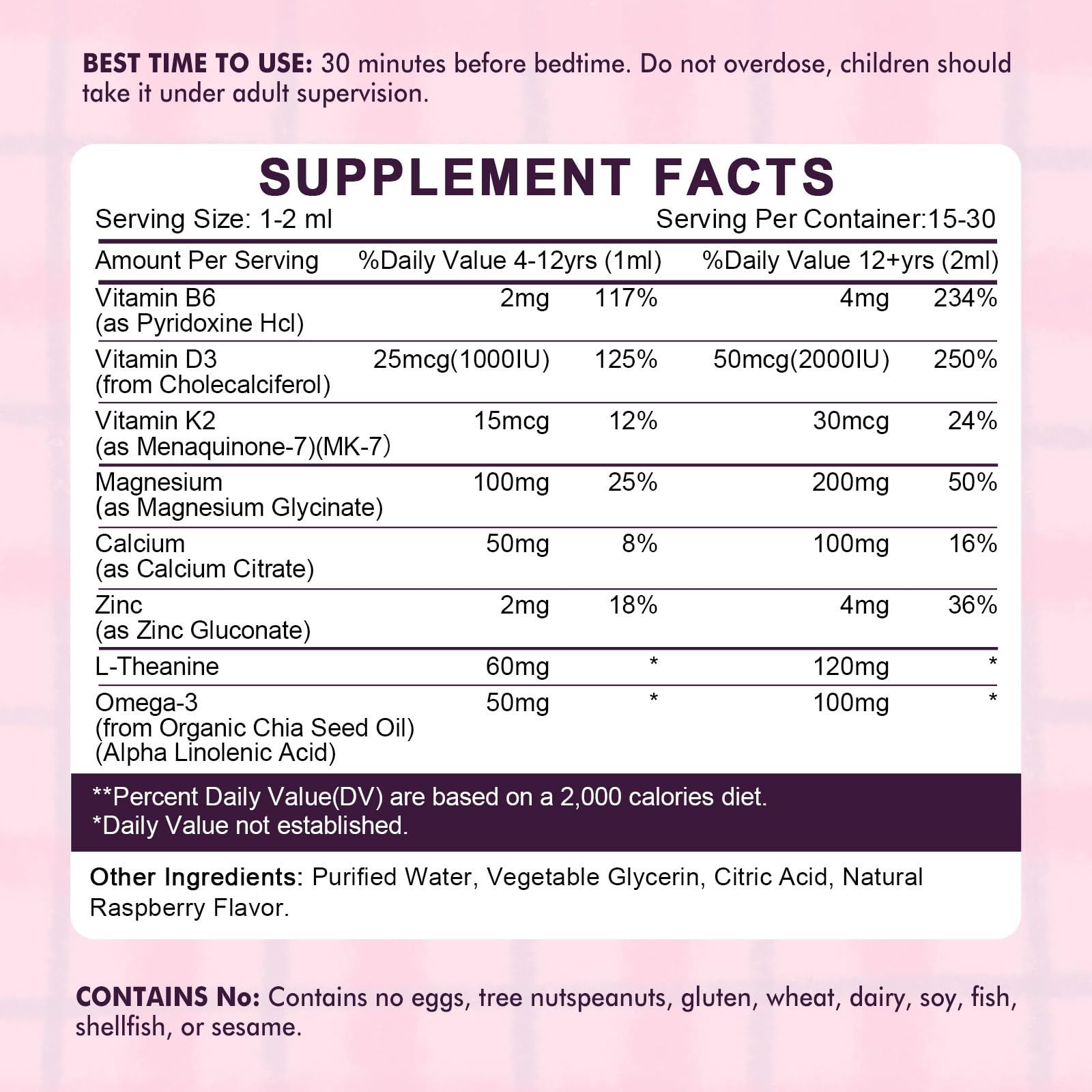 Kids Magnesium Glycinate Sleep Liquid Drops – Sleep & Calm Support with L-Theanine – Melatonin-Free, Sugar-Free Vegan Raspberry Supplement – 2 Bottles, 30ml Each - dailyvitalstore