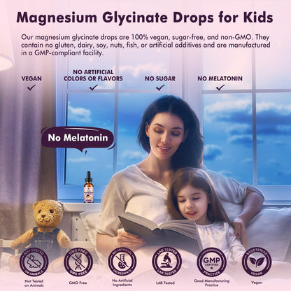 Kids Magnesium Glycinate Sleep Liquid Drops – Sleep & Calm Support with L-Theanine – Melatonin-Free, Sugar-Free Vegan Raspberry Supplement – 2 Bottles, 30ml Each - dailyvitalstore