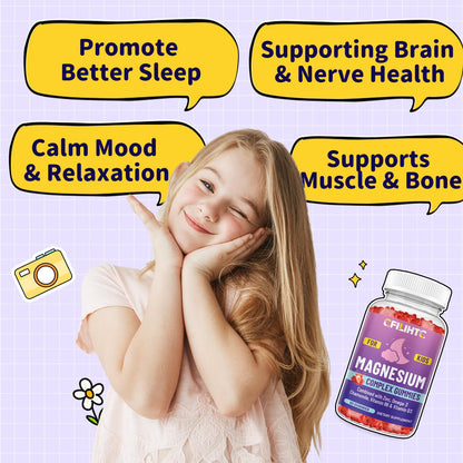 Kids Magnesium Gummies-Magnesium Glycinate Gummies for Kids Supplement-w/Zinc, Chamomile, Omega-3, Vitamin B6, D3 - for Sleep, Relaxation, Brain, Bones, Children's Calm, Sugar Free Strawberry 60ct - dailyvitalstore