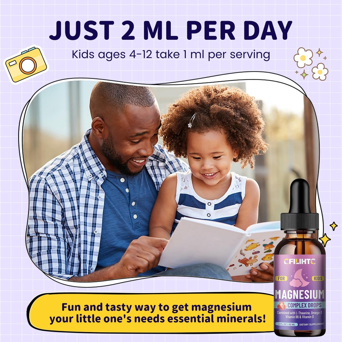 Kids Magnesium Liquid Drops-Magnesium Glycinate Liquid for Kids Supplement-w/L-theanine, Omega-3, Vitamin B6, D3 - for Sleep, Relaxation, Brain, Bones - 4 Fl Oz Children's Calm - dailyvitalstore