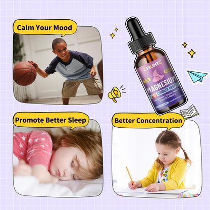 Kids Magnesium Liquid Drops-Magnesium Glycinate Liquid for Kids Supplement-w/L-theanine, Omega-3, Vitamin B6, D3 - for Sleep, Relaxation, Brain, Bones - 4 Fl Oz Children's Calm - dailyvitalstore
