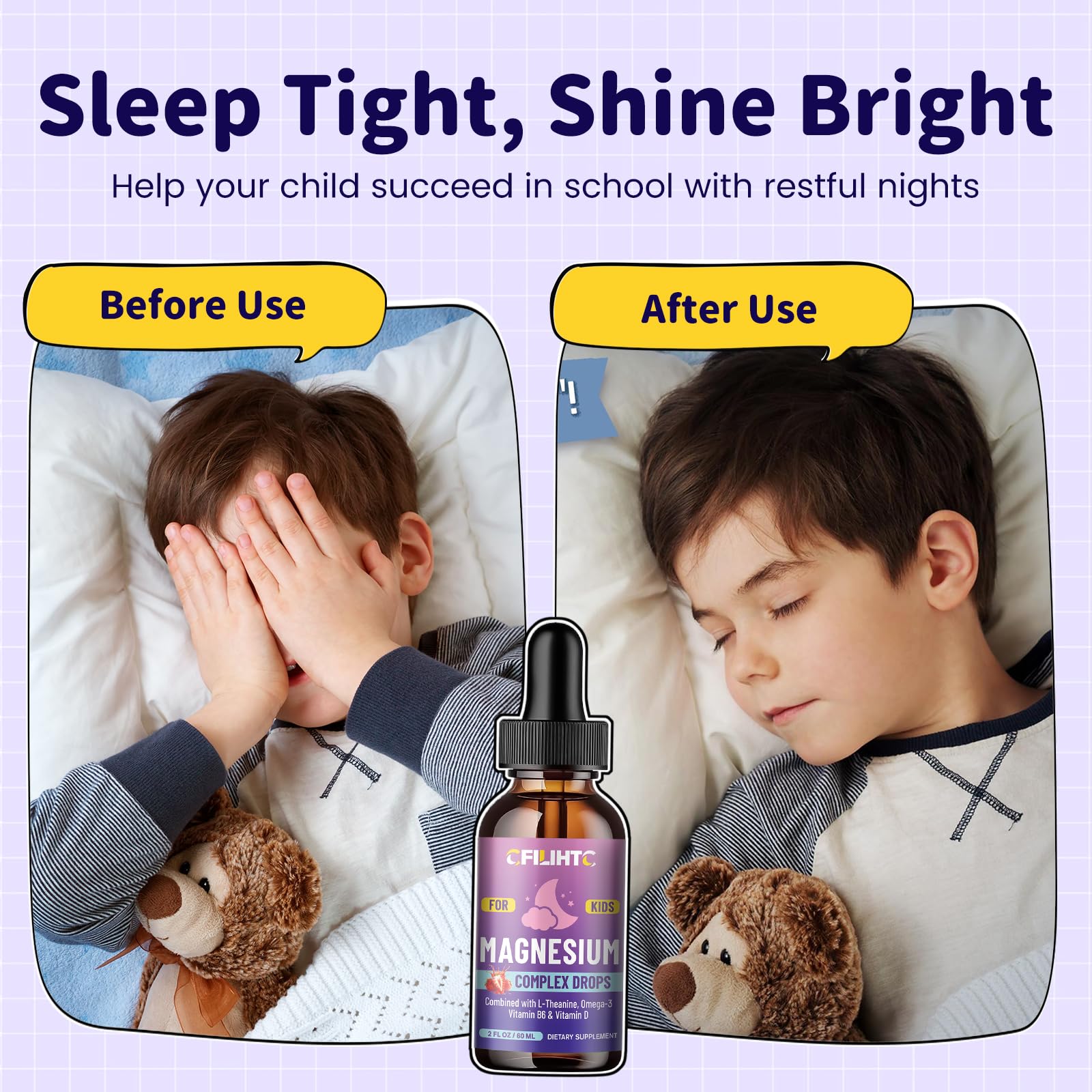 Kids Magnesium Liquid Drops-Magnesium Glycinate Liquid for Kids Supplement-w/L-theanine, Omega-3, Vitamin B6, D3 - for Sleep, Relaxation, Brain, Bones - 4 Fl Oz Children's Calm - dailyvitalstore