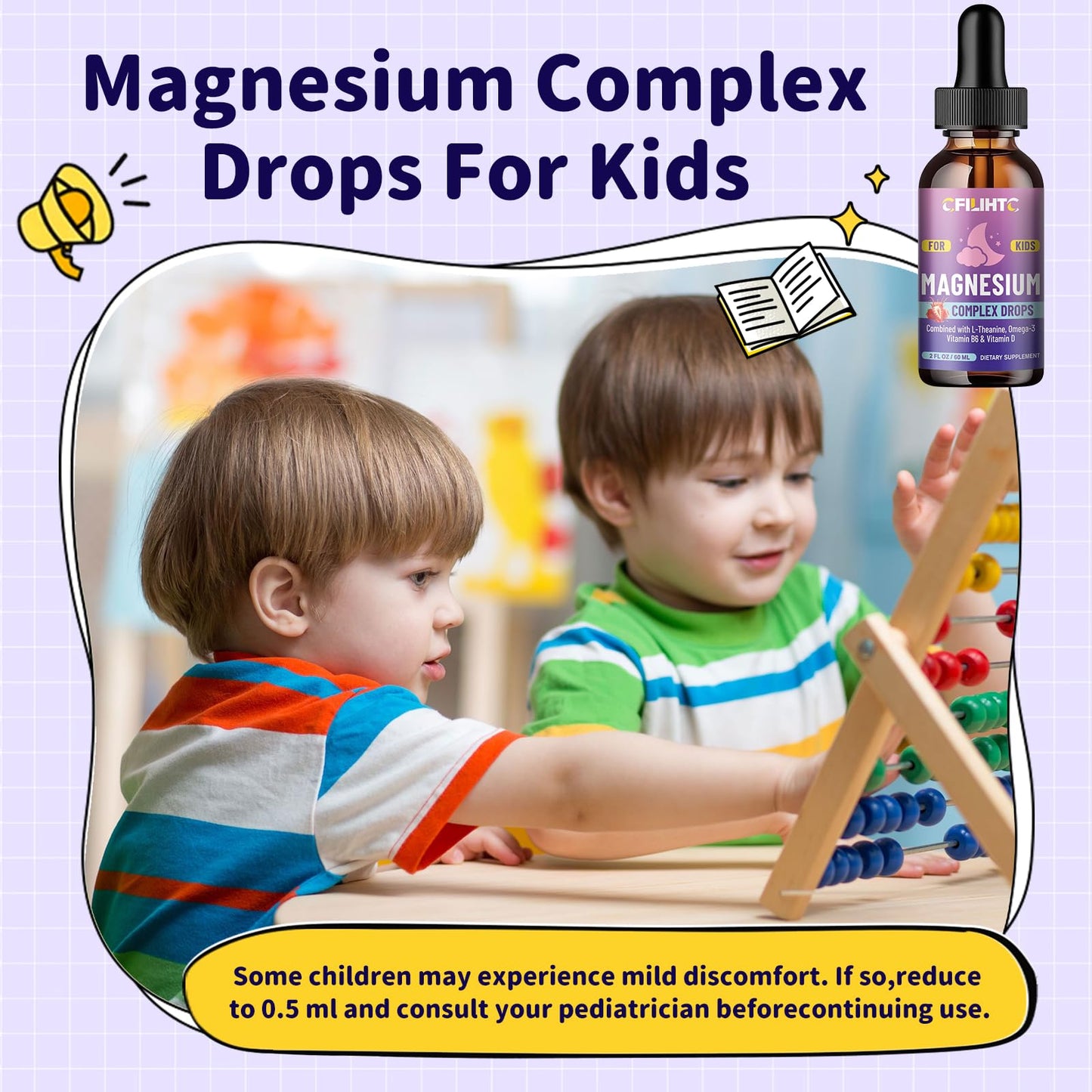 Kids Magnesium Liquid Drops-Magnesium Glycinate Liquid for Kids Supplement-w/L-theanine, Omega-3, Vitamin B6, D3 - for Sleep, Relaxation, Brain, Bones - 4 Fl Oz Children's Calm - dailyvitalstore