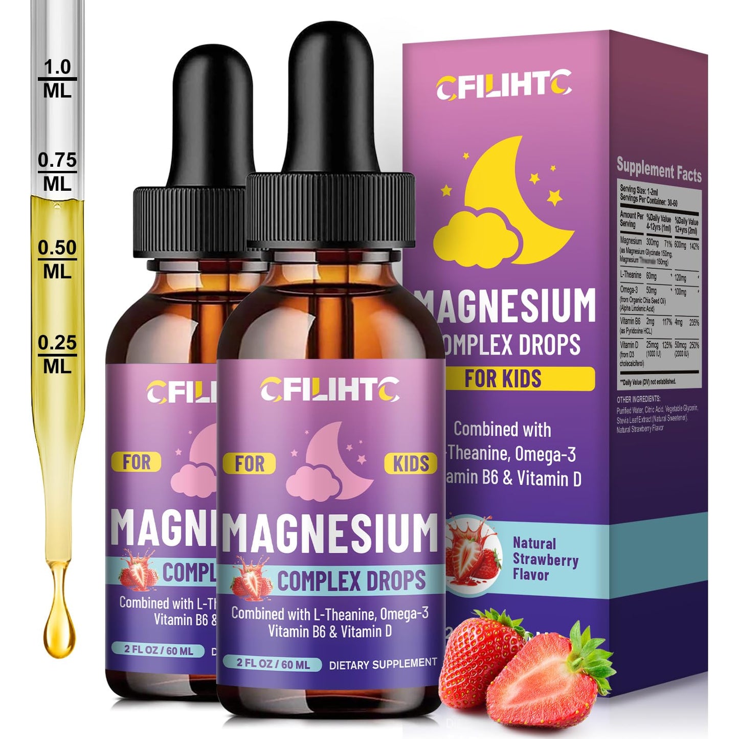 Kids Magnesium Liquid Drops-Magnesium Glycinate Liquid for Kids Supplement-w/L-theanine, Omega-3, Vitamin B6, D3 - for Sleep, Relaxation, Brain, Bones - 4 Fl Oz Children's Calm - dailyvitalstore