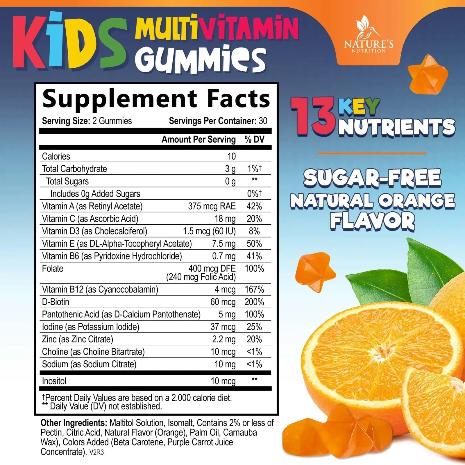 Kids Multivitamin Gummies - Improved Sugar-Free Formula - 100% Daily Folate, Kids Vitamins with Essential Vitamins A, C, D3, E, B6, B12 - dailyvitalstore