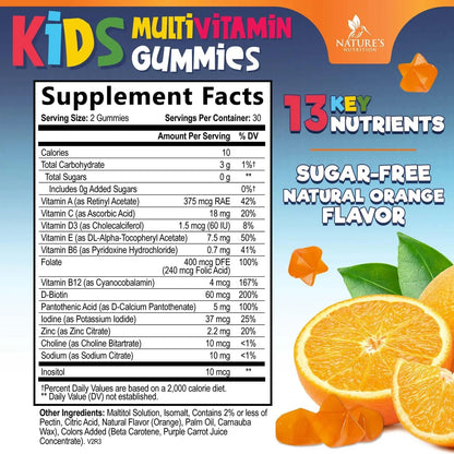 Kids Multivitamin Gummies - Improved Sugar-Free Formula - 100% Daily Folate, Kids Vitamins with Essential Vitamins A, C, D3, E, B6, B12 - dailyvitalstore