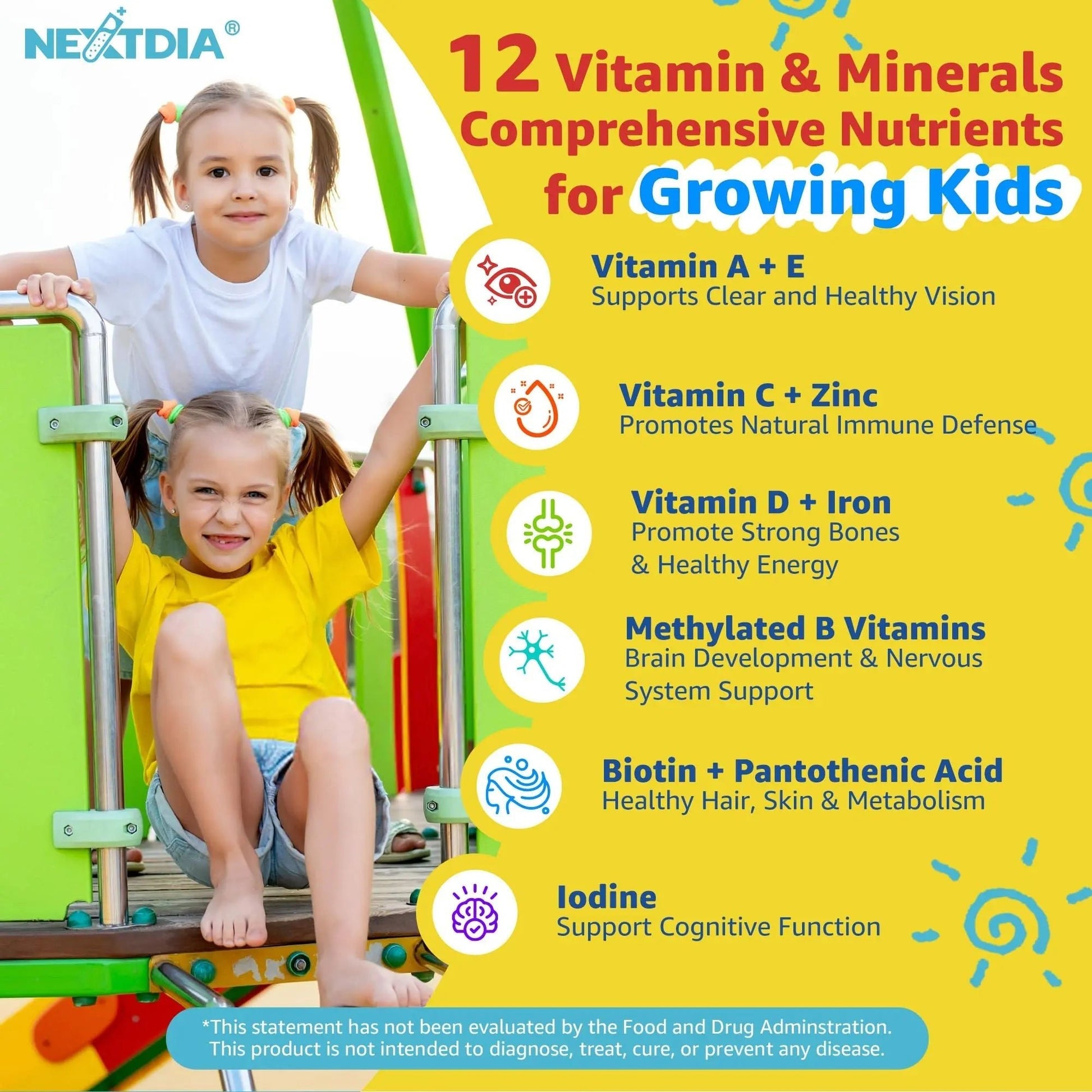 Kids Multivitamin Gummies with Iron, Sugar Free, Kids Daily Vitamins + Probiotics, Algae Omega 3 (EPA/DHA), A, C, D, Methyl B12, Folate, B6, Zinc, Biotin - dailyvitalstore