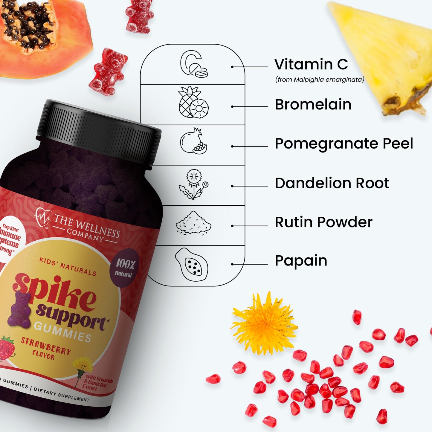 Kids Naturals Spike Support Gummies – Year-Round Wellness with Vitamin C, D & Zinc | 60ct (1 Month Supply) - dailyvitalstore