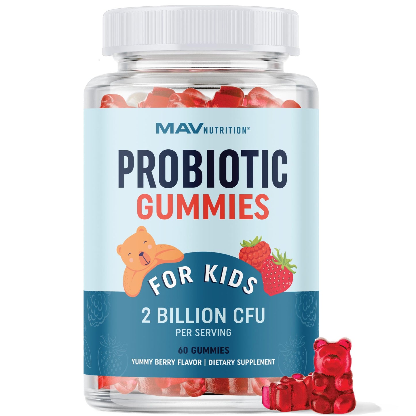 Kids Probiotic Gummies | 2 Billion Probiotics + 100mg Prebiotic Fiber for Immune & Digestion Support | Low Sugar Per Serving | For Children Ages 2+ | Gluten-Free, - dailyvitalstore