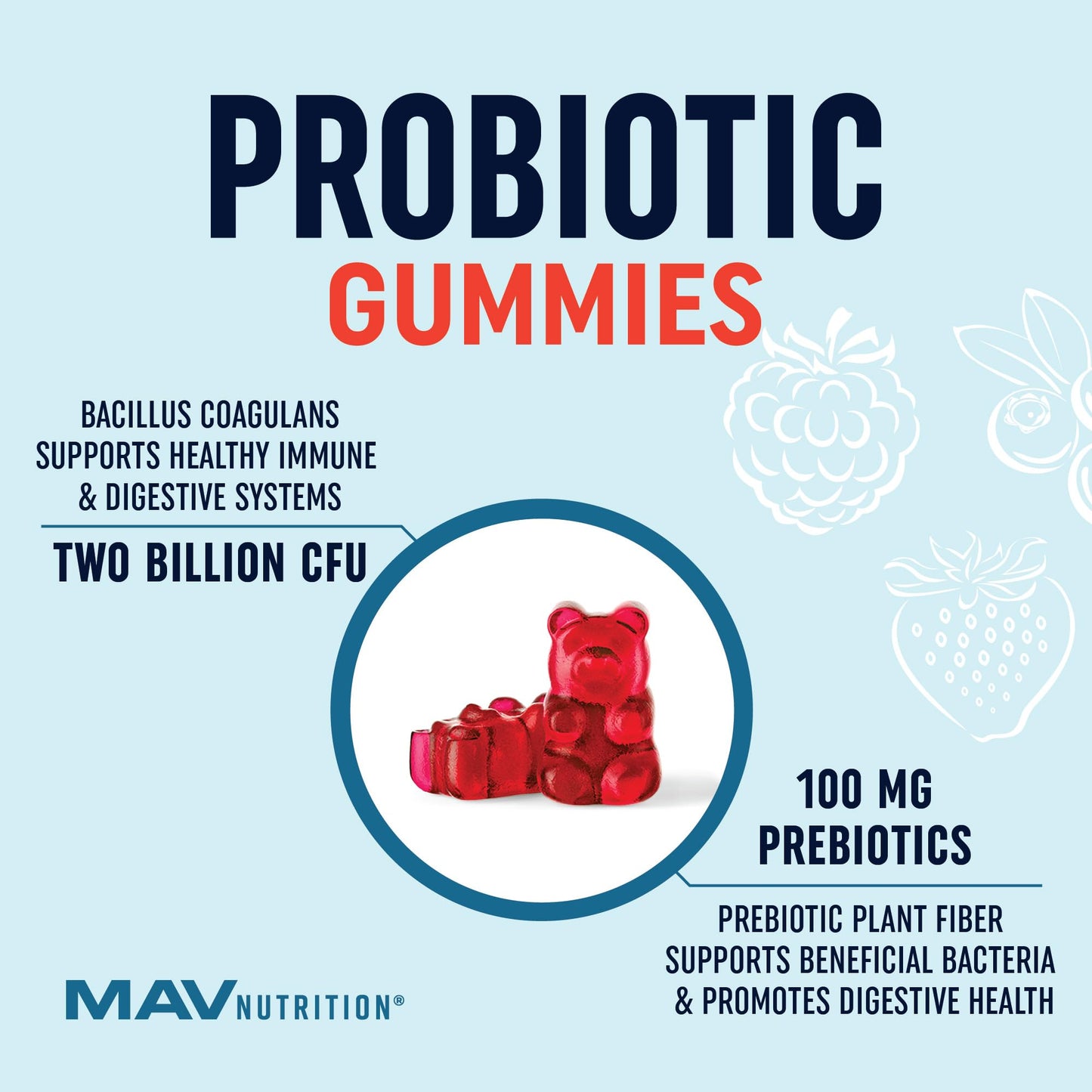 Kids Probiotic Gummies | 2 Billion Probiotics + 100mg Prebiotic Fiber for Immune & Digestion Support | Low Sugar Per Serving | For Children Ages 2+ | Gluten-Free, - dailyvitalstore