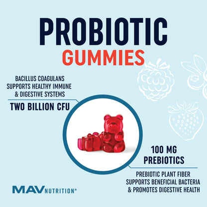 Kids Probiotic Gummies | 2 Billion Probiotics + 100mg Prebiotic Fiber for Immune & Digestion Support | Low Sugar Per Serving | For Children Ages 2+ | Gluten-Free, - dailyvitalstore