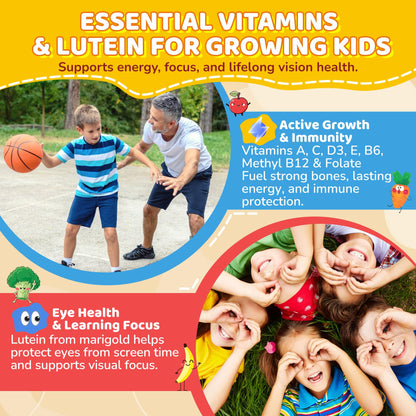 Kids Probiotic + Prebiotic Fiber Gummies 5G, 12 Billion CFU Probiotic & Veggie Fruit Fiber, w/ Organic Inulin, Methyl B12 B6 D3 C, Lutein for Children's Digestive & Gut, - dailyvitalstore