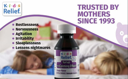Kids Relief Syrup with Calming Effect, for Kids 0-12 Yrs, Grape Flavor, Gluten and Dye Free, No Added Sugar, 3.4 oz - dailyvitalstore