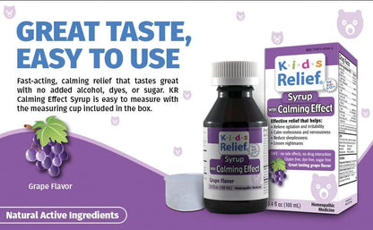 Kids Relief Syrup with Calming Effect, for Kids 0-12 Yrs, Grape Flavor, Gluten and Dye Free, No Added Sugar, 3.4 oz - dailyvitalstore