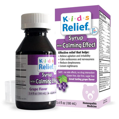 Kids Relief Syrup with Calming Effect, for Kids 0-12 Yrs, Grape Flavor, Gluten and Dye Free, No Added Sugar, 3.4 oz - dailyvitalstore