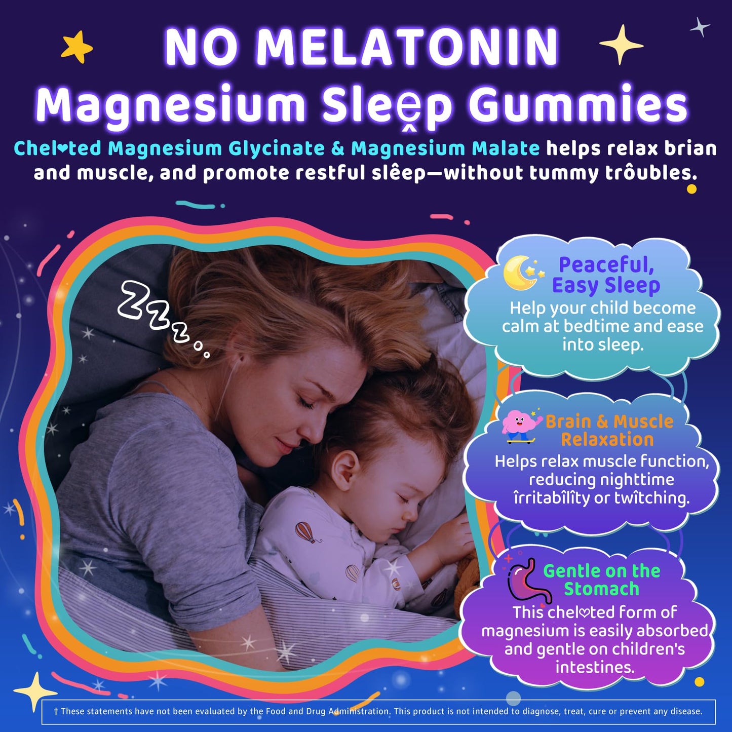 Kids Sleep Gummies, NO Melatonin Sleep Aid Gummies w/ Magnesium Glycinate, Magnesium Malate, L-Theanine, Lavender, B6, Zinc, D3K2 for Restful Sleep, Relax Brain & Muscle - dailyvitalstore