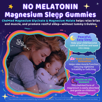 Kids Sleep Gummies, NO Melatonin Sleep Aid Gummies w/ Magnesium Glycinate, Magnesium Malate, L-Theanine, Lavender, B6, Zinc, D3K2 for Restful Sleep, Relax Brain & Muscle - dailyvitalstore