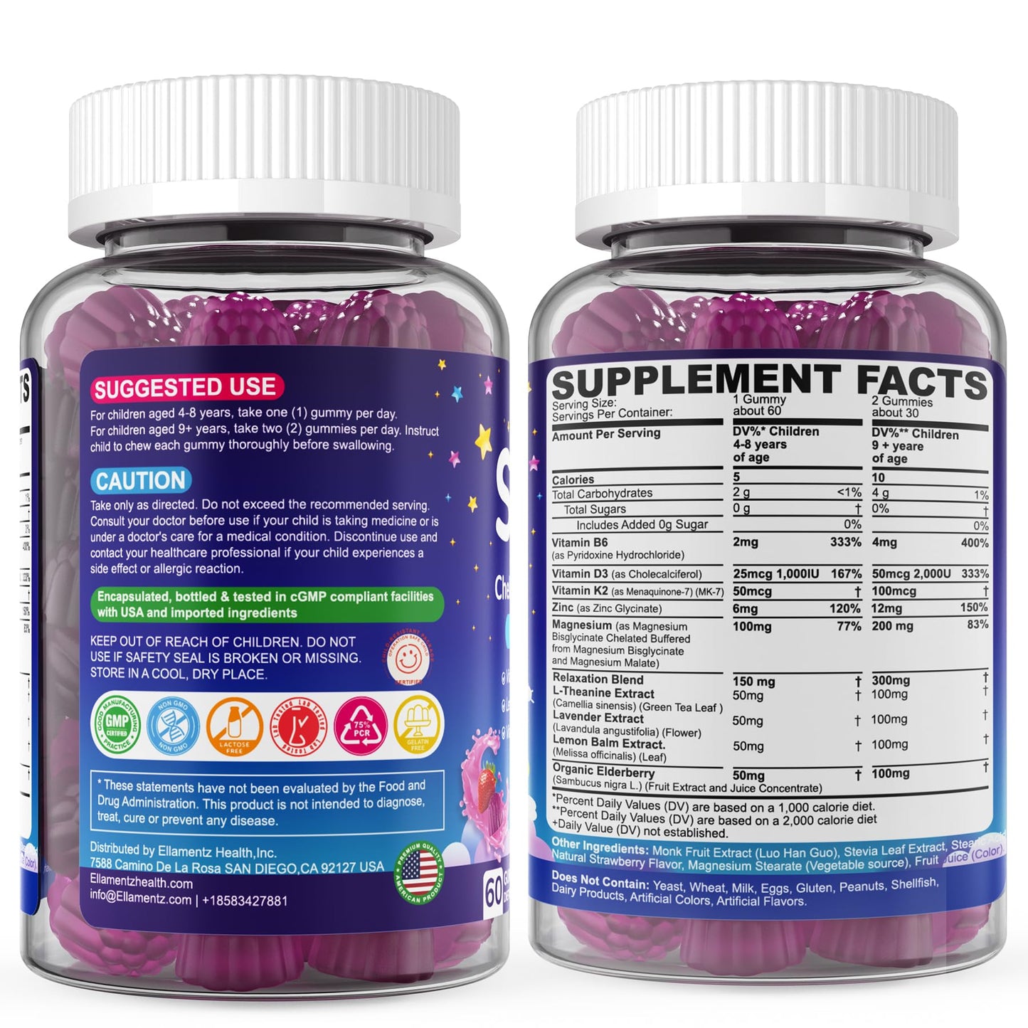 Kids Sleep Gummies, NO Melatonin Sleep Aid Gummies w/ Magnesium Glycinate, Magnesium Malate, L-Theanine, Lavender, B6, Zinc, D3K2 for Restful Sleep, Relax Brain & Muscle - dailyvitalstore