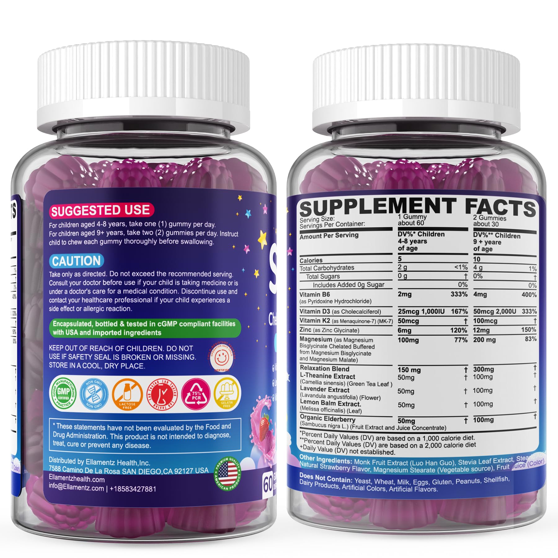 Kids Sleep Gummies, NO Melatonin Sleep Aid Gummies w/ Magnesium Glycinate, Magnesium Malate, L-Theanine, Lavender, B6, Zinc, D3K2 for Restful Sleep, Relax Brain & Muscle - dailyvitalstore