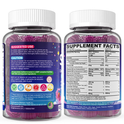 Kids Sleep Gummies, NO Melatonin Sleep Aid Gummies w/ Magnesium Glycinate, Magnesium Malate, L-Theanine, Lavender, B6, Zinc, D3K2 for Restful Sleep, Relax Brain & Muscle - dailyvitalstore