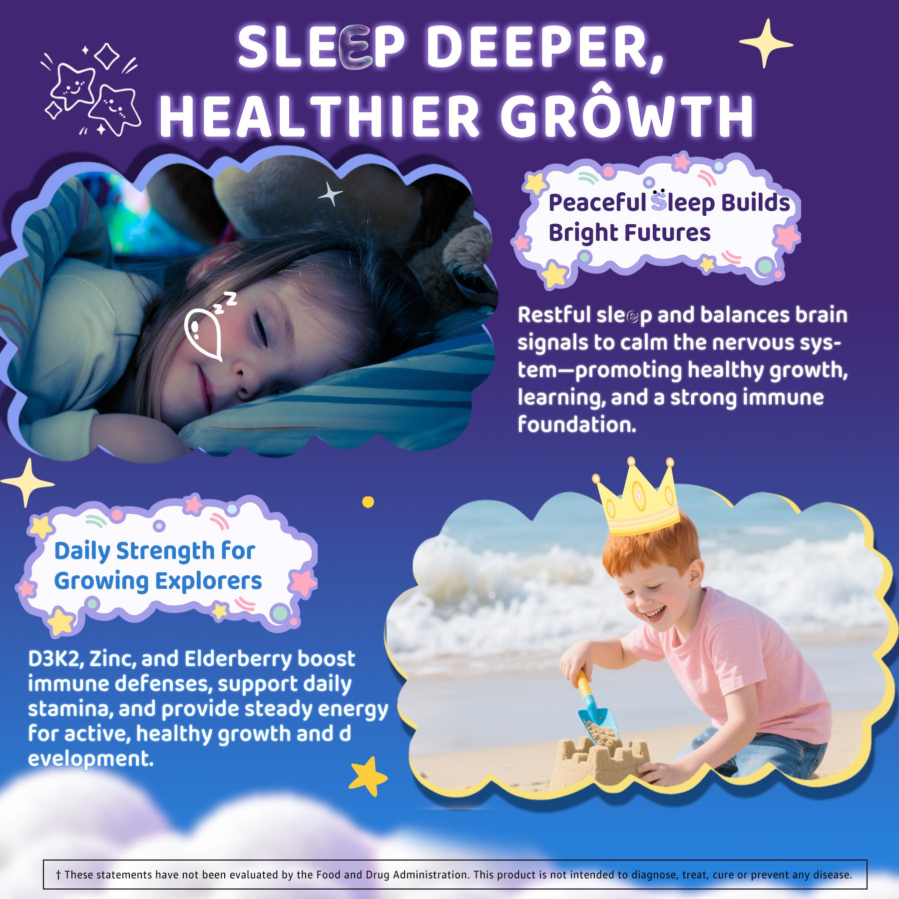 Kids Sleep Gummies, NO Melatonin Sleep Aid Gummies w/ Magnesium Glycinate, Magnesium Malate, L-Theanine, Lavender, B6, Zinc, D3K2 for Restful Sleep, Relax Brain & Muscle - dailyvitalstore