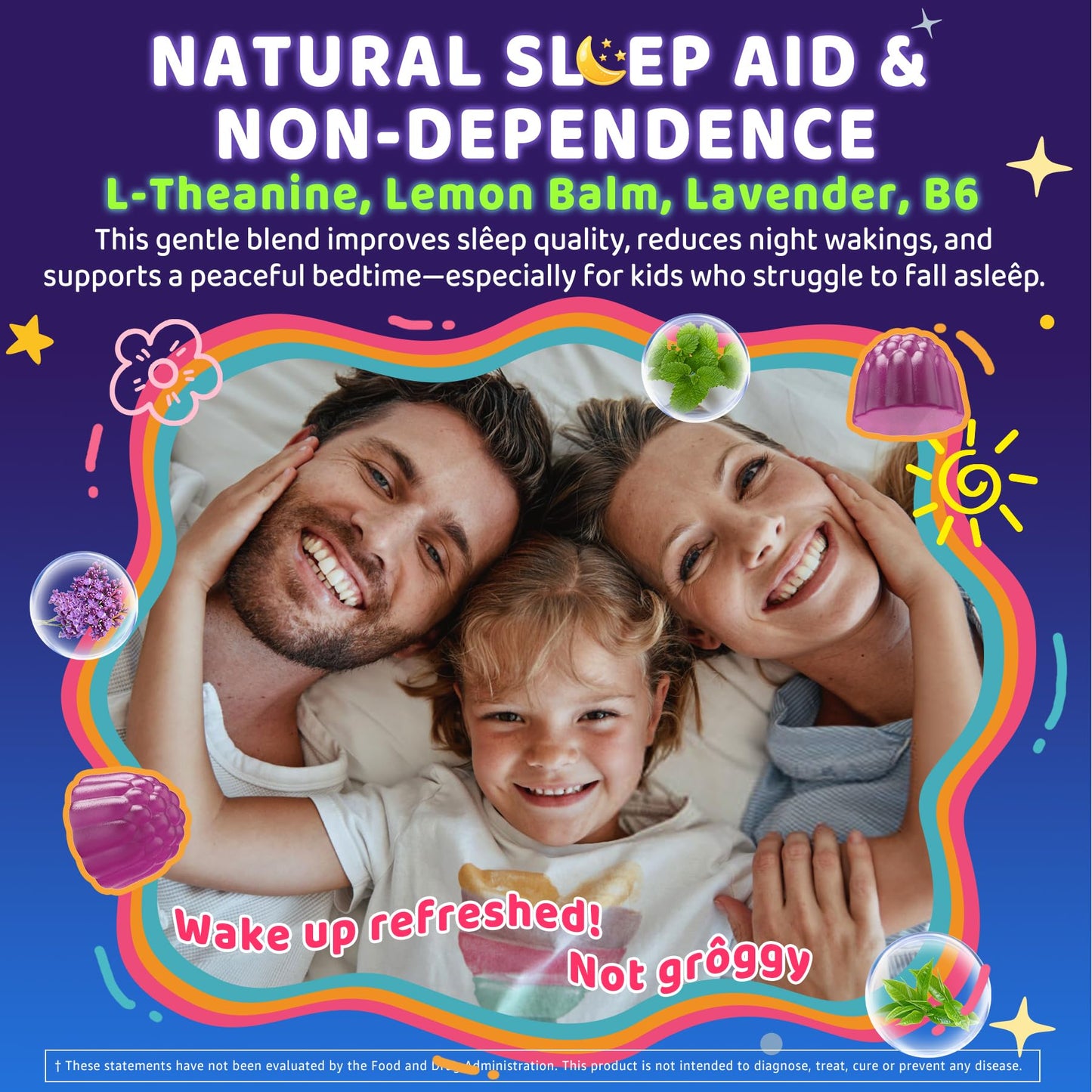 Kids Sleep Gummies, NO Melatonin Sleep Aid Gummies w/ Magnesium Glycinate, Magnesium Malate, L-Theanine, Lavender, B6, Zinc, D3K2 for Restful Sleep, Relax Brain & Muscle - dailyvitalstore