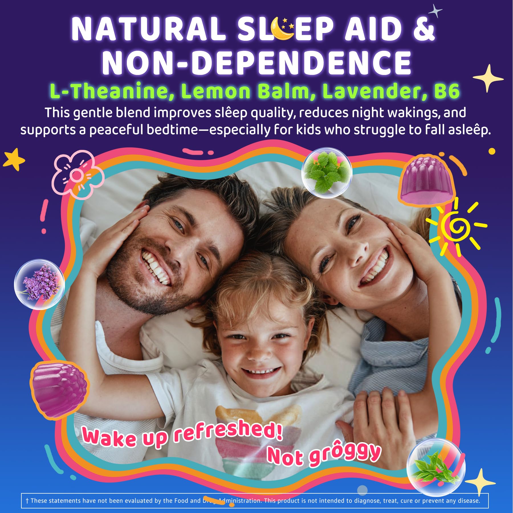 Kids Sleep Gummies, NO Melatonin Sleep Aid Gummies w/ Magnesium Glycinate, Magnesium Malate, L-Theanine, Lavender, B6, Zinc, D3K2 for Restful Sleep, Relax Brain & Muscle - dailyvitalstore