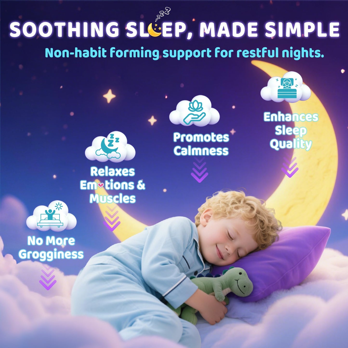 Kids Sleep Gummies, NO Melatonin Sleep Aid Gummies w/ Magnesium Glycinate, Magnesium Malate, L-Theanine, Lavender, B6, Zinc, D3K2 for Restful Sleep, Relax Brain & Muscle - dailyvitalstore