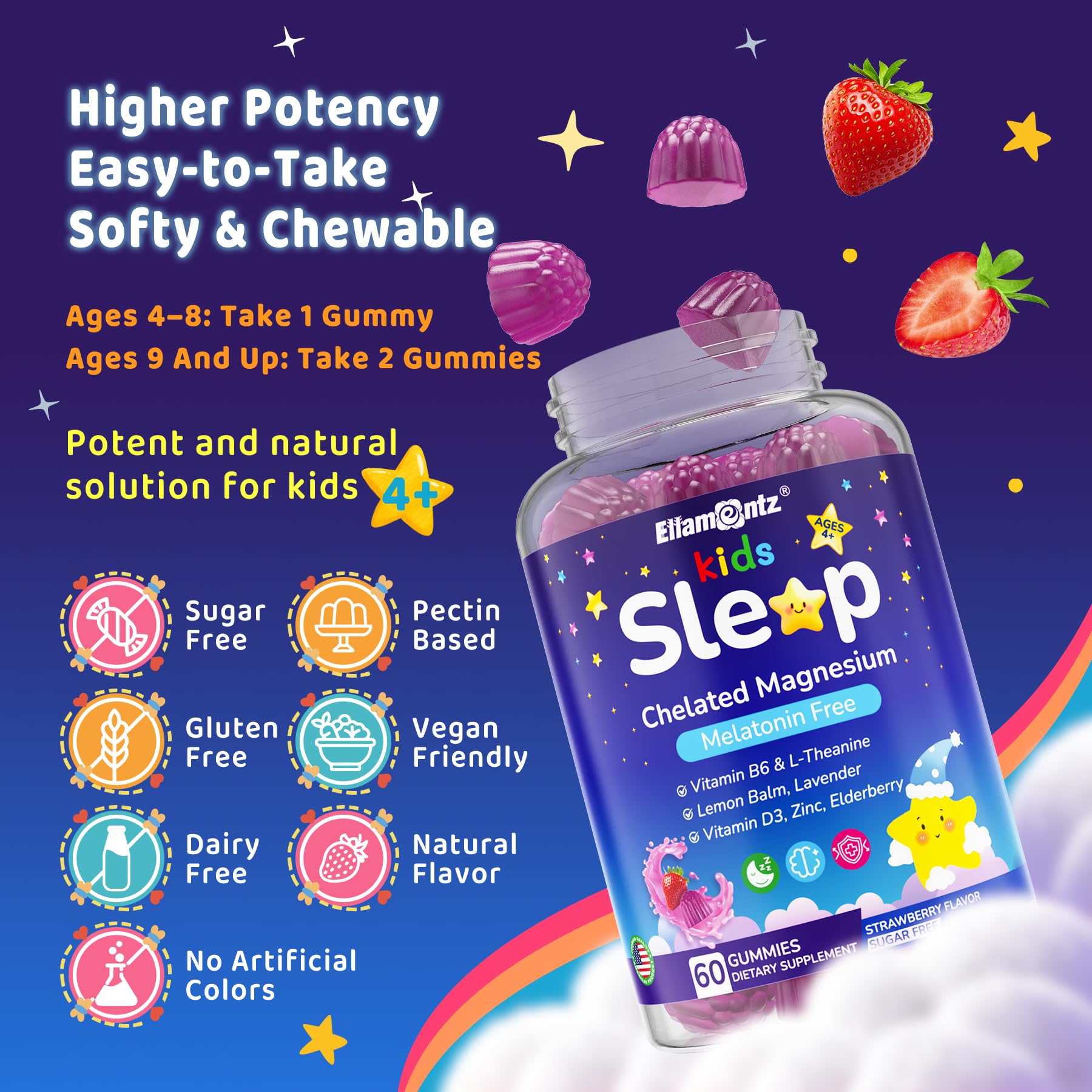 Kids Sleep Gummies, NO Melatonin Sleep Aid Gummies w/ Magnesium Glycinate, Magnesium Malate, L-Theanine, Lavender, B6, Zinc, D3K2 for Restful Sleep, Relax Brain & Muscle - dailyvitalstore