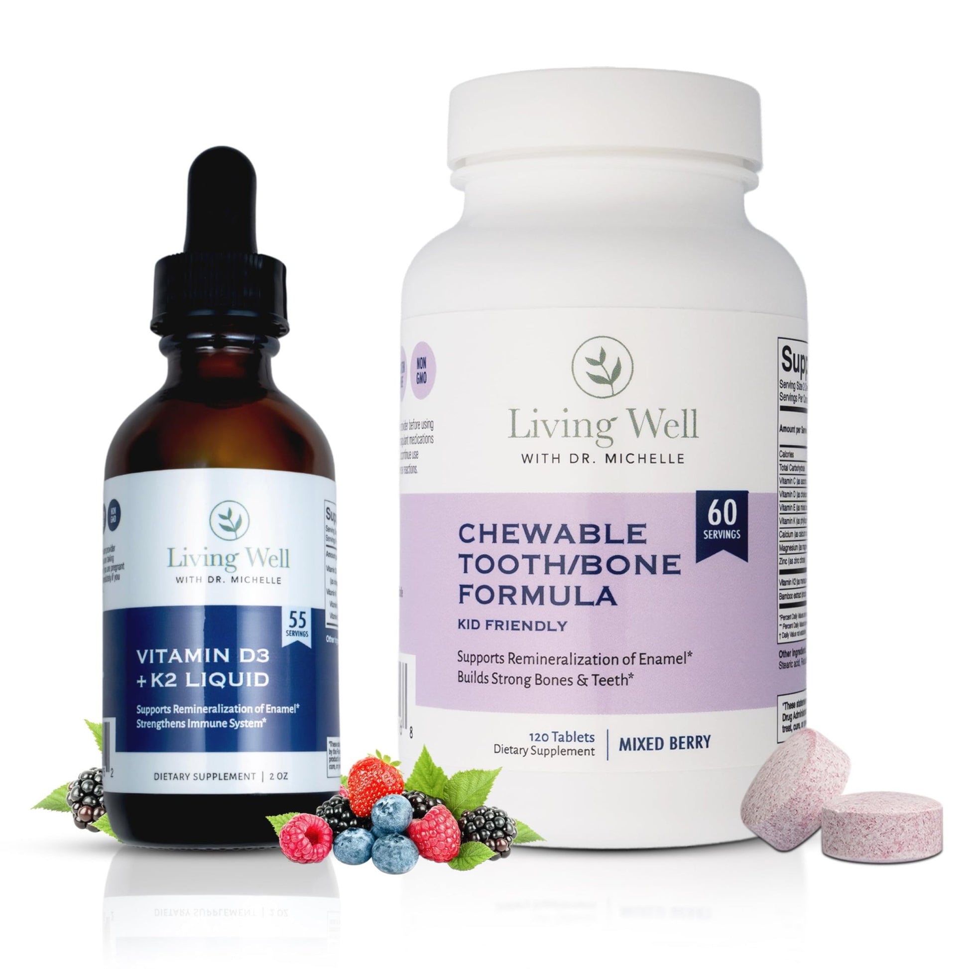 Kids Tooth & Bone Support Bundle | Chewable Calcium + D3 K2 & Liquid Vitamin D Supplement | Dentist-Developed | Strong Teeth, Enamel & Bone Health for Kids | Fluoride-Free, Non-GMO, Gluten-Free - dailyvitalstore